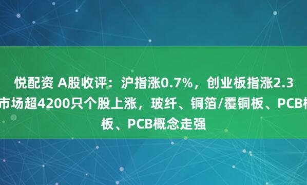 悦配资 A股收评：沪指涨0.7%，创业板指涨2.39%，全市场超4200只个股上涨，玻纤、铜箔/覆铜板、PCB概念走强